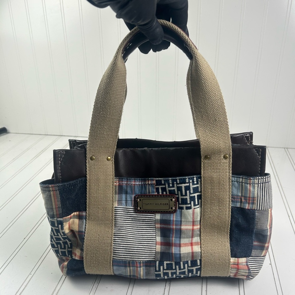 Tommy Hilfiger Vintage Y2K American Patchwork Classic Madras Plaid Denim Handbag - Picture 2 of 15